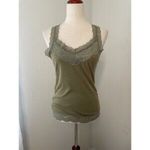 Y2k Women’s Solid Green Lace Vintage Mossimo Cami Tank Top Size M Boho Layering